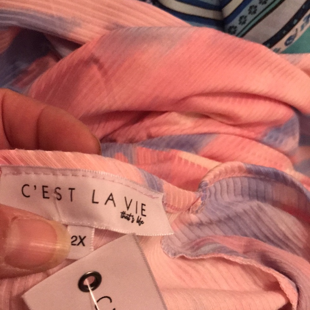 NWT Sz 2x crest la vie pink/blue top - Picture 5 of 6
